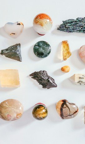 Zodiac crystals flat lay —