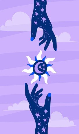Purple celestial hands illustration